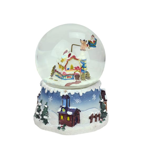 5.5&#x22; Santa Claus on Sleigh with Snowy Village Rotating Musical Water Globe